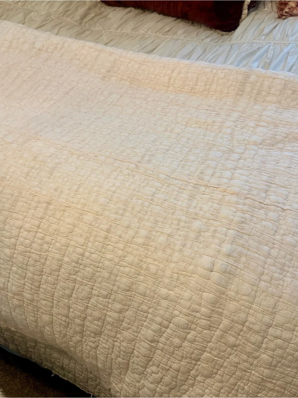 Pottery Barn Cream Quilted Coverlet and matching shams